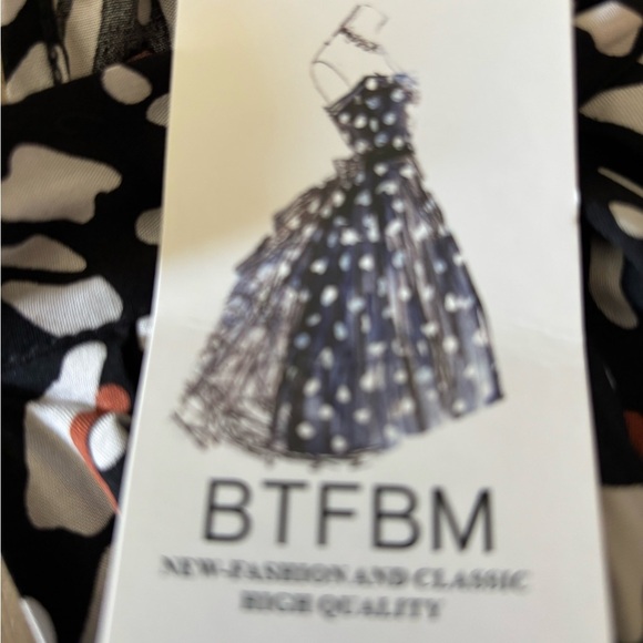 BYFBM Black and White/orange Ruffled Halter Mini Dress size Medium - Picture 4 of 5